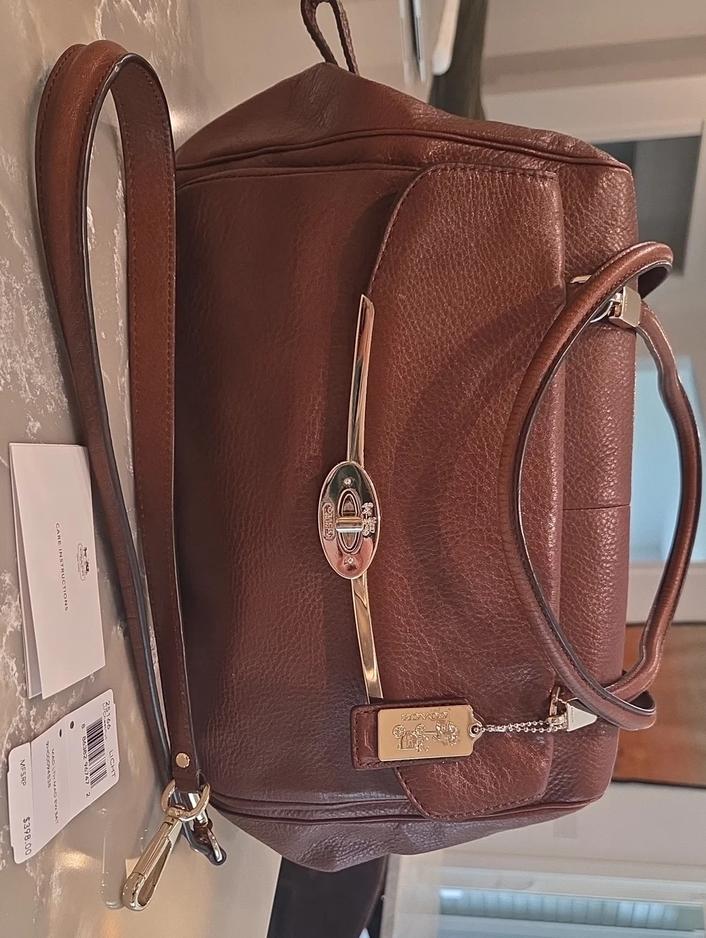 Coach Brown Pebbled Leather Satchel with Gold Hardware